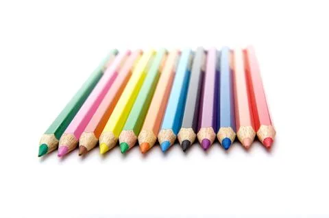 12 colored pencils Stock Photos