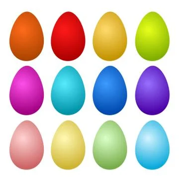 12 Colorful Painted Easter Eggs on white, stock vector illustration Ilustración de archivo