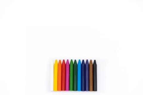 12 colors crayons Stock Photos
