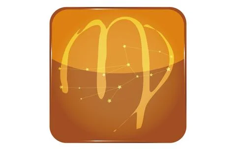 12 constellation yellow button icon with star shape: Virgo Illustrazione stock