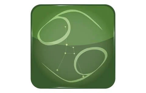 12 constellations green button icon with star shape added: Cancer 스톡 일러스트