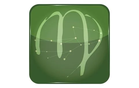 12 constellations green button icon with star shape: Virgo Stock Illustration