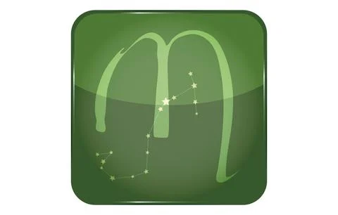 12 constellations green button icon with star shape: Scorpio Illustrazione stock