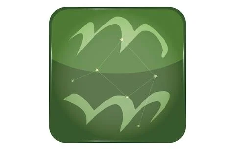 12 constellations green button icon with star shape: Aquarius Stock Illustration