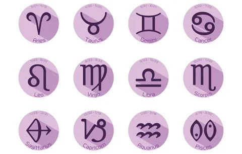 12 constellations icon set, vector illustration, purple Illustrazione stock