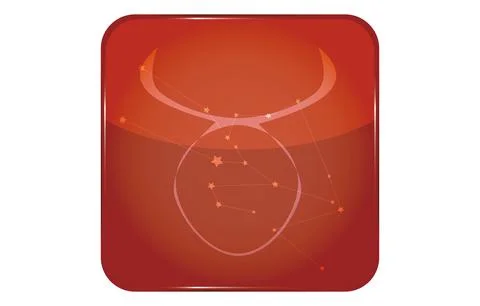 12 constellations red button icon with star shape added: Taurus Illustrazione stock