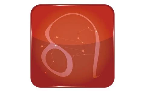 12 constellations red button icon with star shape added: Leo 스톡 일러스트