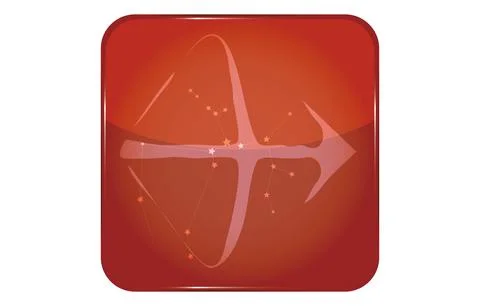 12 constellations red button icon with star shape: Sagittarius Illustrazione stock