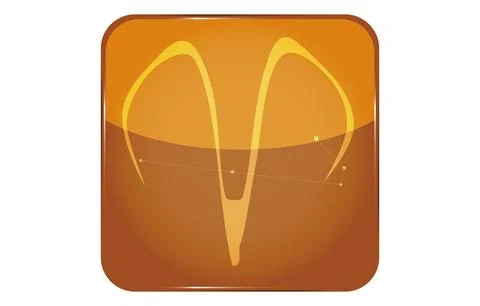 12 constellations yellow button icon with star shape: Aries Illustrazione stock