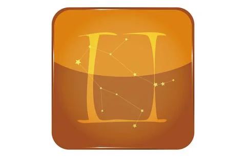 12 constellations yellow button icon with star shape added: Gemini Illustrazione stock