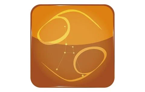 12 constellations yellow button icon with star shape added: Cancer Illustrazione stock