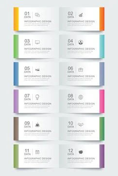 12 data infographics tab paper index template. Vector illustration abstract b Stock Illustration