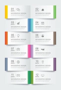 12 data infographics tab paper index template. Vector illustration abstract.. Stock Illustration