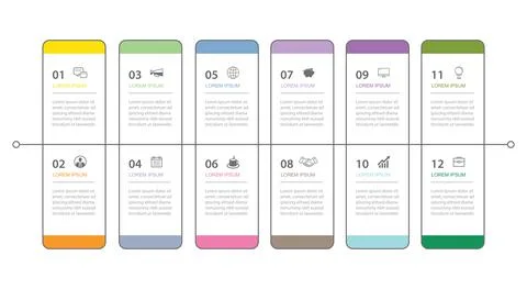 12 data infographics tab thin line index template. Vector illustration abstra Stock Illustration