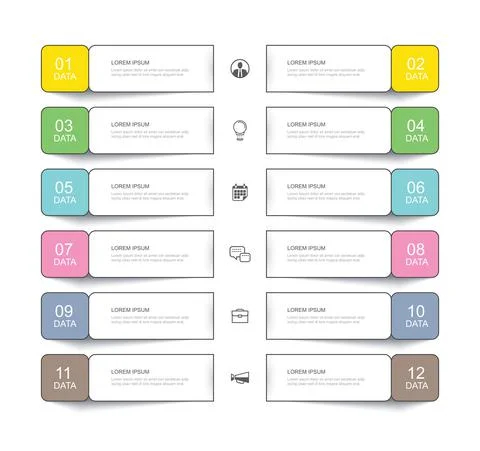 12 data infographics tab thin line index template. Vector illustration abstra Stock Illustration