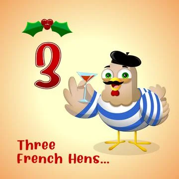 The 12 Days Of Christmas - 3-Rd Day - Three French Hens Stock Illustration