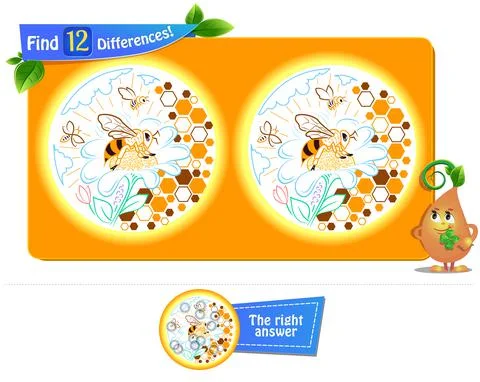 12 differences funny bee Stock Illustration
