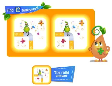 12 differences funny fruit butterflies Stock Illustration
