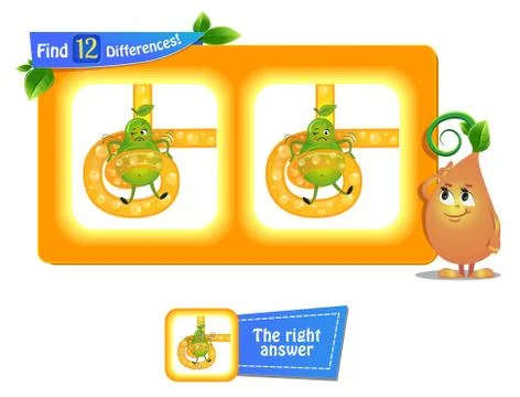12 differences funny fruit pear Stock Illustration
