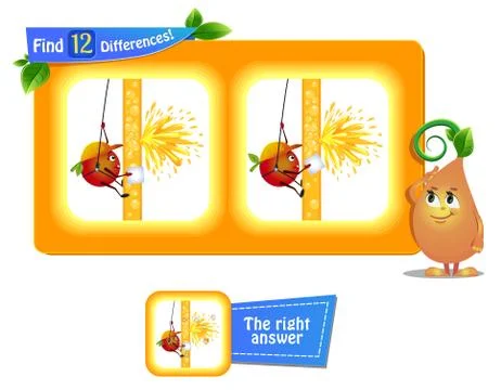 12 differences funny fruit smile Stock Illustration