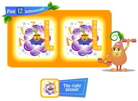 12 differences funny fruit super Stock Illustration