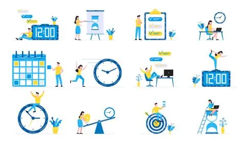 12 Effective Planning time management business concept set. Stock Illustration