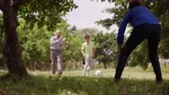12-Happy Family Grandma Grandpa And Boy Playing Football Stock Footage