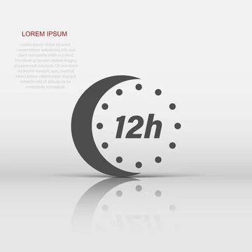 12 hour clock icon in flat style. Timer countdown vector illustration on is.. Stock Illustration