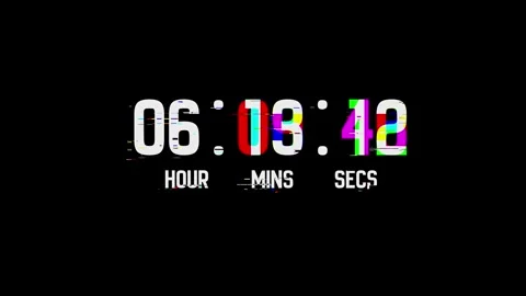 12 Hour Digital Countdown Timer with Glitch and RGB Split Effect Stock Footage 318045601
