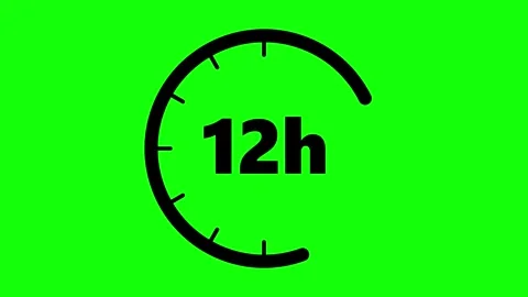A 12-hour minimalist black clock icon animation appears on a chroma key gre.. Stock Footage 339066127