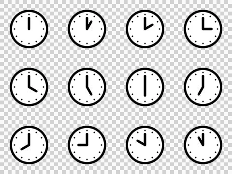 12 hour set of simple clock icons Illustrazione stock