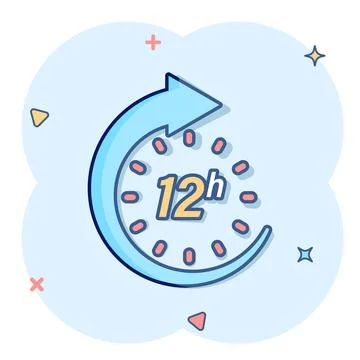 12 hours clock icon in comic style. Timer countdown cartoon vector illustra.. Stock Illustration