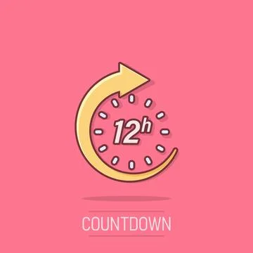 12 hours clock icon in comic style. Timer countdown cartoon vector illustra.. 스톡 일러스트