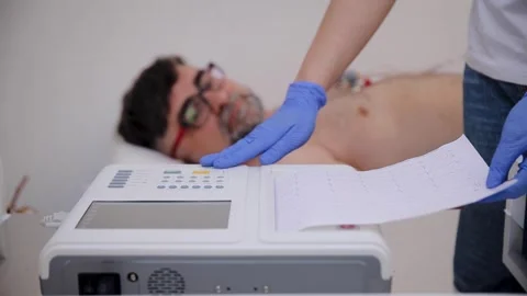 12-lead ECG normal sinus rhythm, examination report of electrocardio patient Stock Footage 279627043