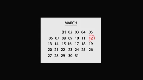 12 March Calendar Date Animated. 12 march Calendar icon. Stock Footage 301770816