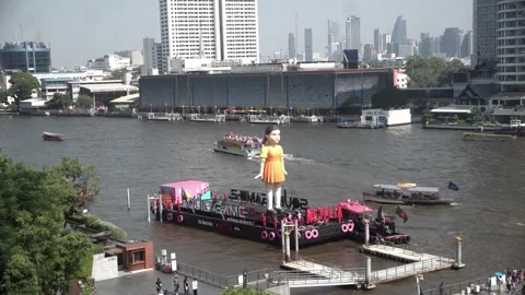 A 12-meter-tall statue of Young-hee, the iconic doll from Netflix's South Korean Stock Footage 296149456