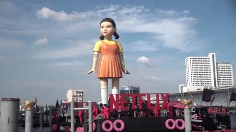 12-meter-tall statue of Young-hee, the iconic doll from Netflix's South Korean Stock Footage 296933307