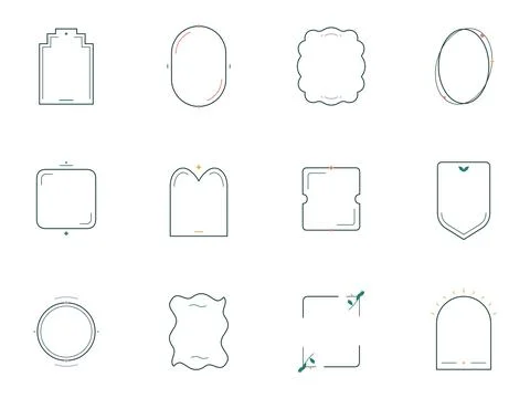 12 minimal decorative outline frames with arches, botanical sprigs, scallop.. 스톡 일러스트