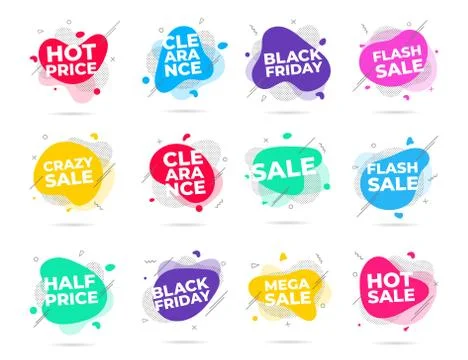 12 Modern liquid abstract flash sale, clearance, black friday, etc. text set Illustrazione stock