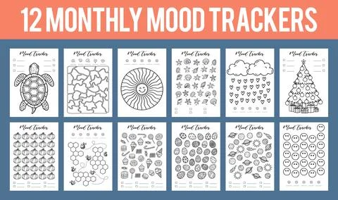 12 month Mood tracker 2026 bullet Journal Printable Planner Page Template, .. Stock Illustration