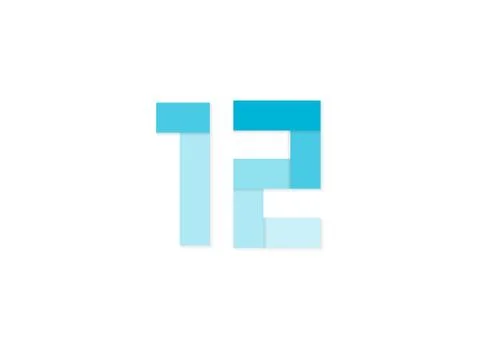 12 number, vector logo, paper cut desing font made of blue color tones .Isola Stock Illustration