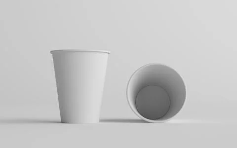 12 oz. / 355ml Single Wall Paper Regular / Medium Coffee Cup Mockup  - Two Cu Stock Illustration