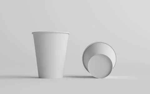 12 oz. / 355ml Single Wall Paper Regular / Medium Coffee Cup Mockup  - Two Cu Stock Illustration
