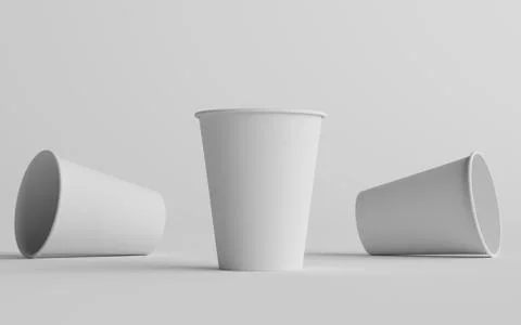12 oz. / 355ml Single Wall Paper Regular / Medium Coffee Cup Mockup  - Three  Stock Illustration