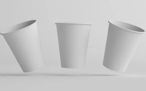12 oz. / 355ml Single Wall Paper Regular / Medium Coffee Cup Mockup  - Three  Stock Illustration