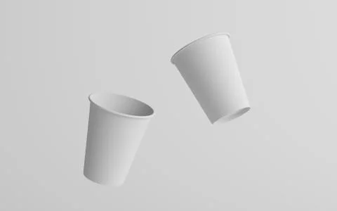 12 oz. / 355ml Single Wall Paper Regular / Medium Coffee Cup Mockup  - Two Fl Stock Illustration