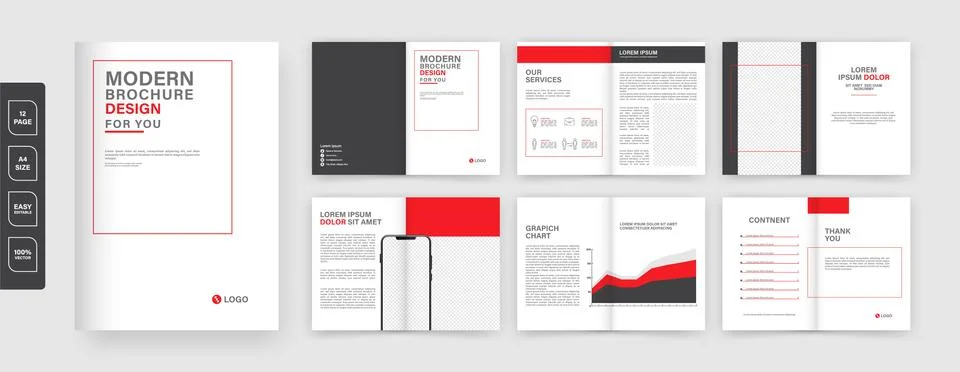 12 page catalog or Creative Business Brochure Set of Twelve Pages with colorful 스톡 일러스트