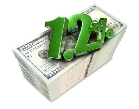 1.2 Percent 3d rendering on white background.(with Clipping Path). Stock Illustration