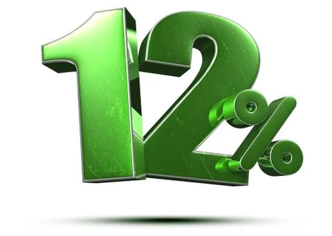 12 percent green 3d rendering on white background.(with Clipping Path). Stock Illustration