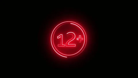 12 plus in a circle of neon red outline on a dark background. Animate the 12 Stock Footage 309471609